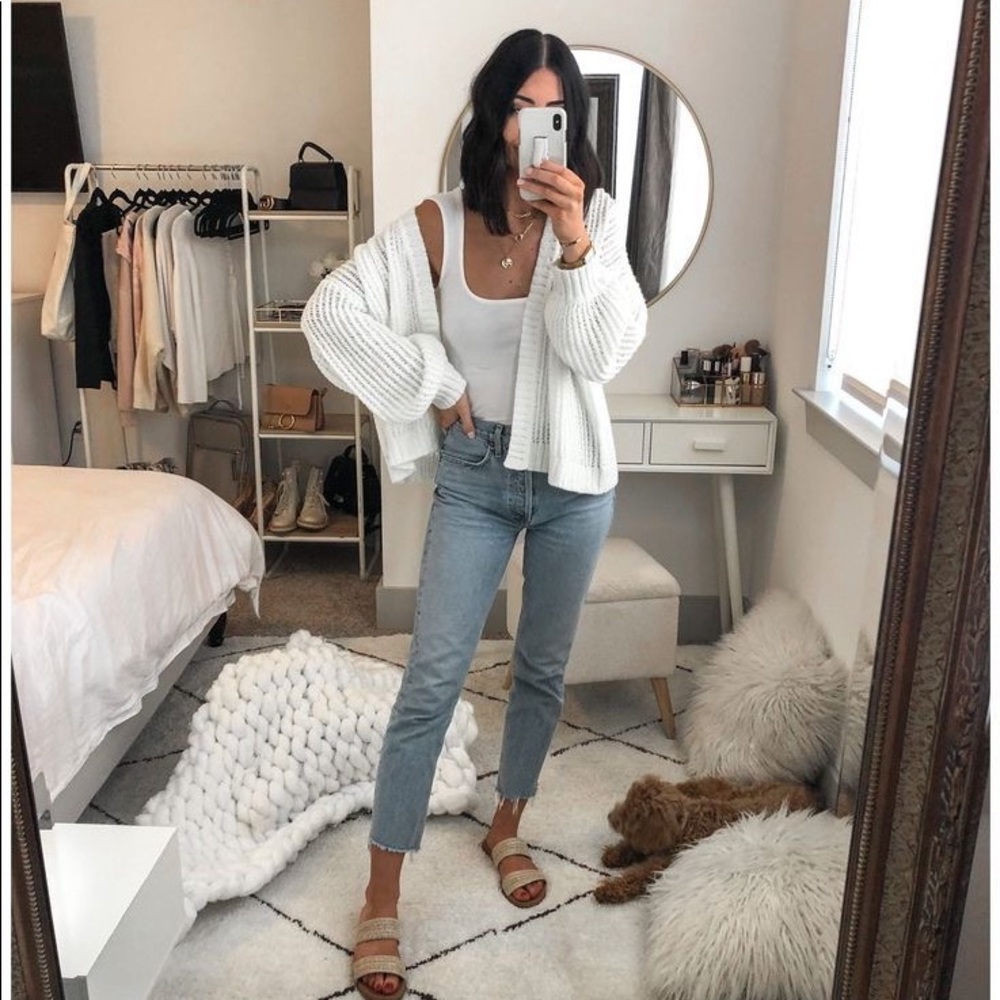 White Three Quarter Sleeve Cardigan